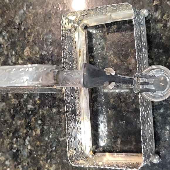 Vintage Clear Glass Decanter Set Of 2 W Metal Caddy Glass Square